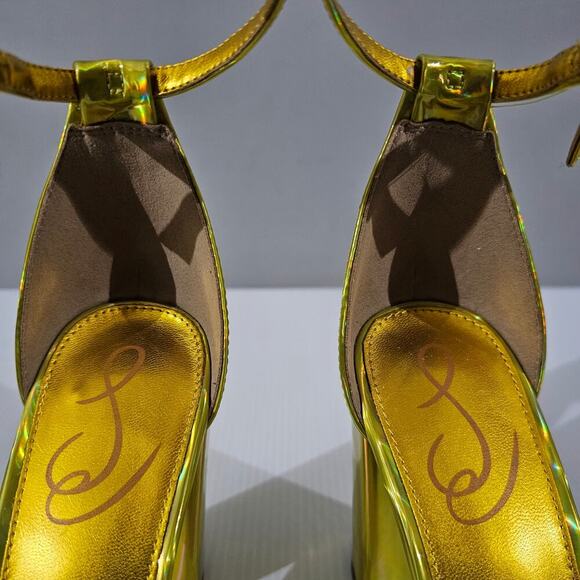 Sam Edelman Yaro Block Heel Sandal Womens 8 Metallic Gold Evening Wedding Party - Picture 7 of 13